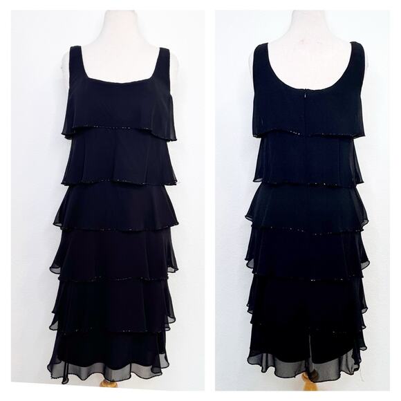 Patra Dresses & Skirts - Patra Womens Tiered Sleeveless Knee Dress Size 6 Black Evening Special Occasion